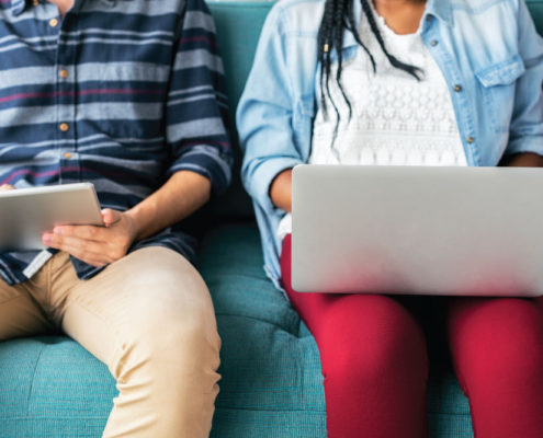 People doing marketing on laptop