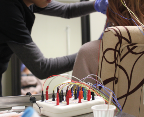 woman hooked up to wires for test