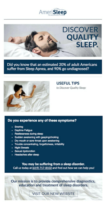AmeriSleep Diagnostics newsletter preview